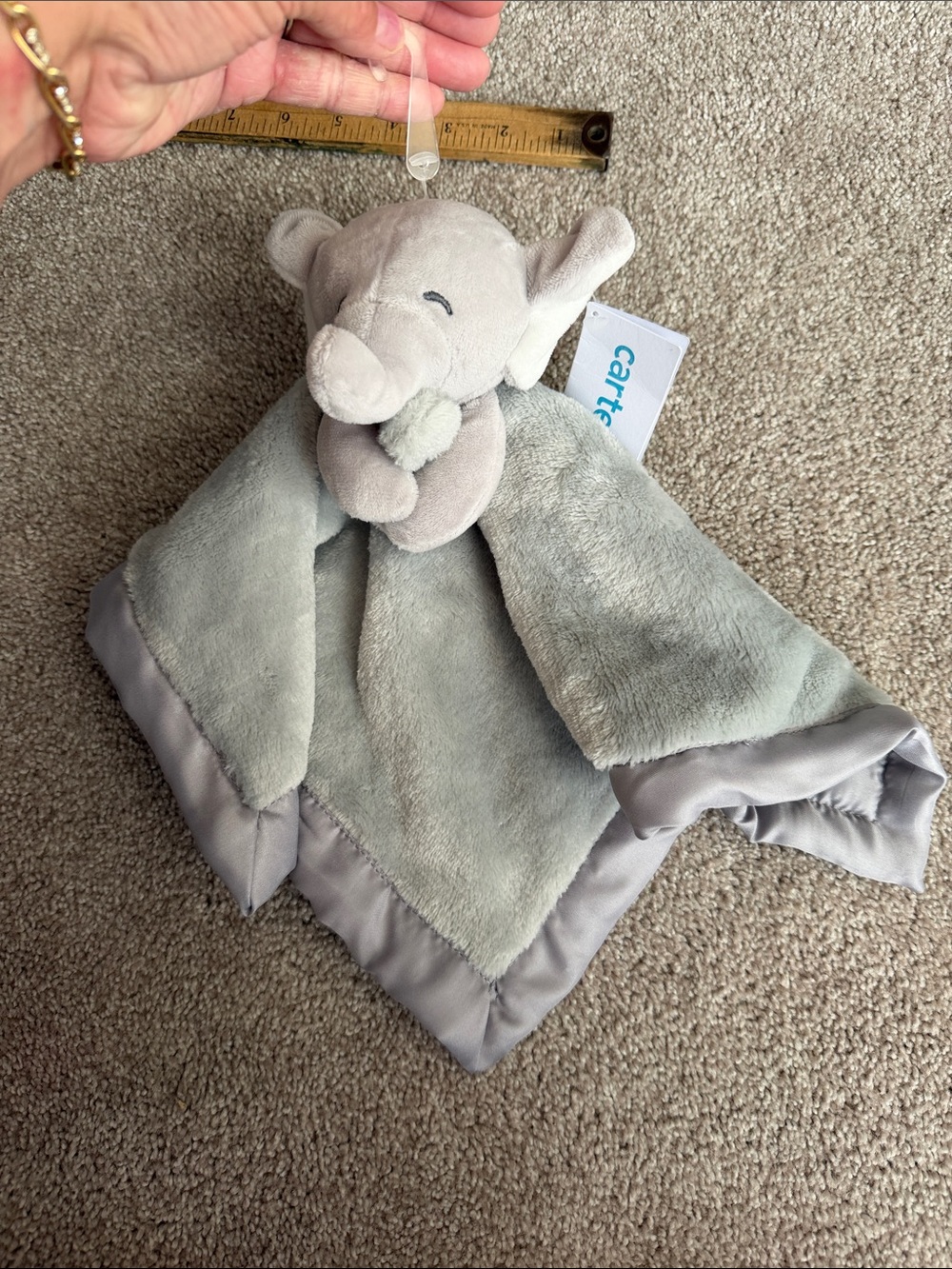 Carter's 2020 Grey Elephant Plush Security Blanket Lovey NEW WITH TAGS white ear